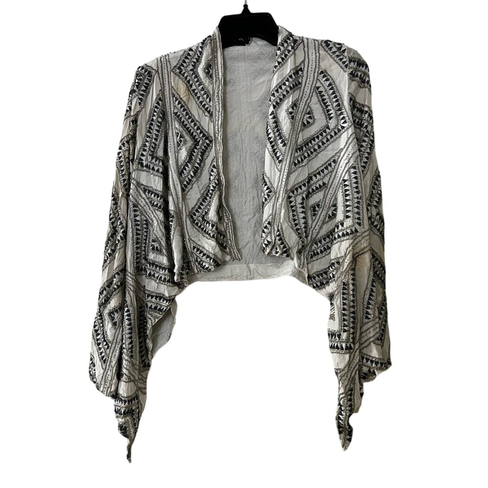 CLEOBELLA Beaded Waterfall Open Front Jacket size small